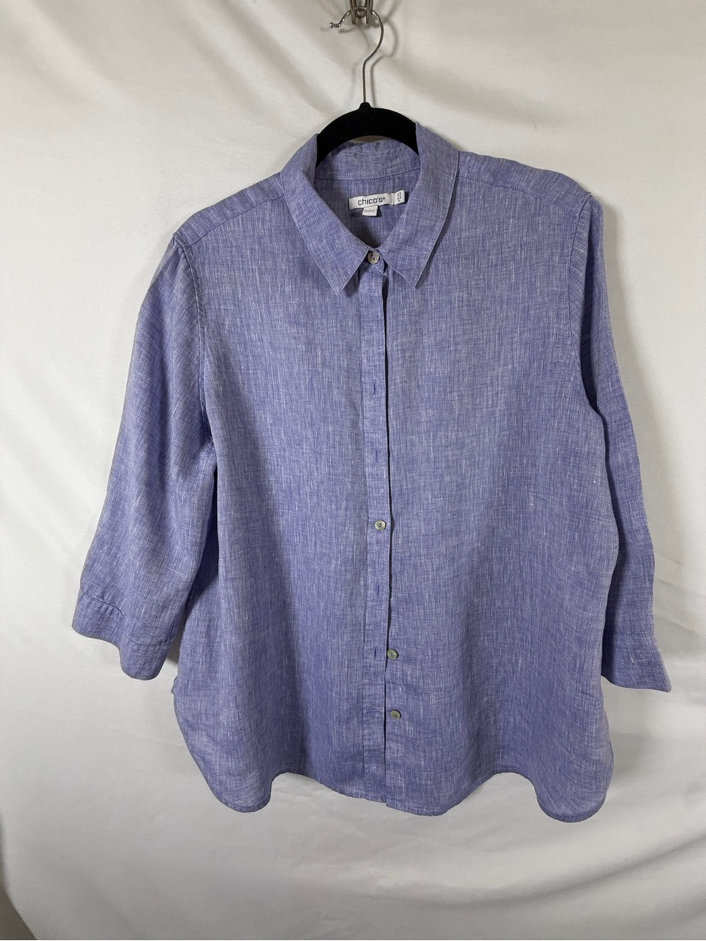 Chico’s 100% Linen Button Down Shirt Blue Purple Size 2.5 US 14